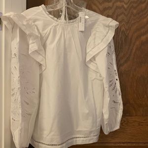 J. Crew White Eyelet Ruffle Long-Sleeve Blouse